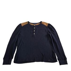 Tommy Hilfiger Large Faux Suede Yoke Henley Top Thermal Western